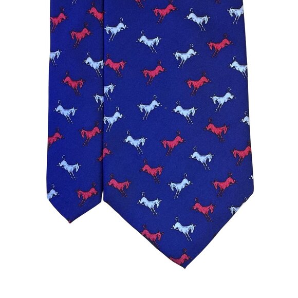 Alynn Mens Blue Silk Horse Pattern Tie Creative American Design USA-Made - Picture 4 of 9